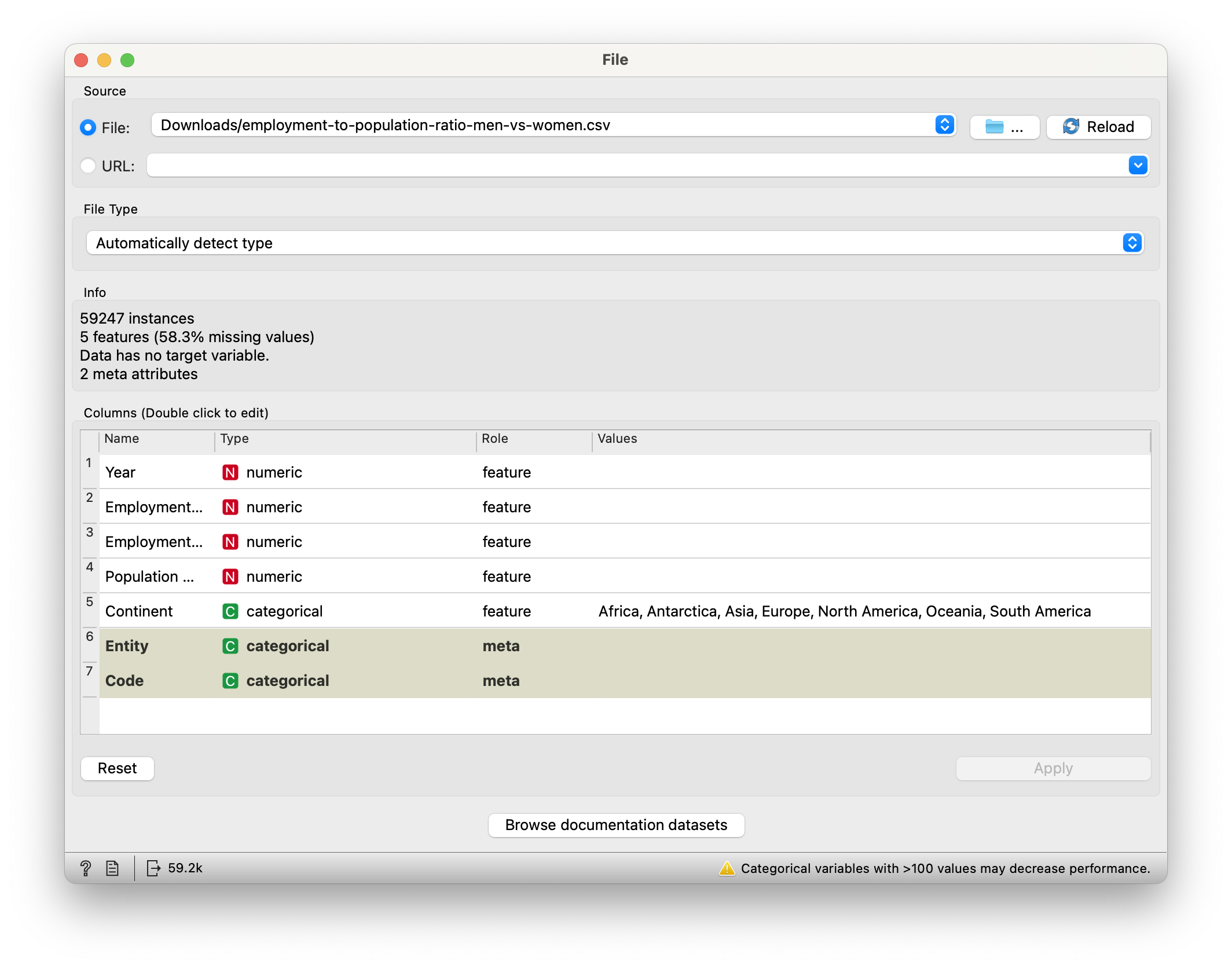 Employment Data Reading and Conversion